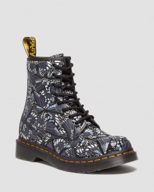 Dr Martens 1460 Butterfly Print Suede Bağcıklı Bot Kadın Gri | 40830809