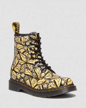 Dr Martens 1460 Butterfly Print Suede Bağcıklı Bot Kadın Sarı | 87191849