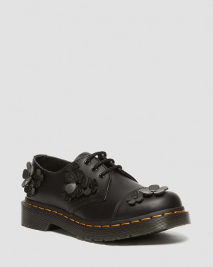 Dr Martens 1461 Flower Applique Leather Oxford Ayakkabı Kadın Siyah | 23897025