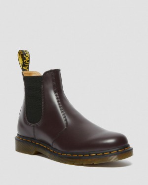 Dr Martens 2976 Yellow Stitch Smooth Leather Chelsea Bot Kadın Bordo | 35040517