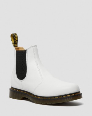 Dr Martens 2976 Yellow Stitch Smooth Leather Chelsea Bot Kadın Beyaz | 84486963
