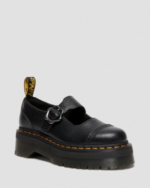 Dr Martens Addina Flower Buckle Leather Platform Ayakkabı Kadın Siyah | 47664230