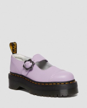 Dr Martens Addina Flower Buckle Leather Platform Ayakkabı Kadın Mor | 23174663