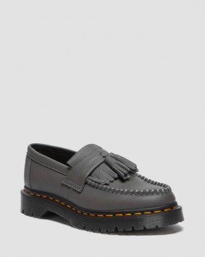 Dr Martens Adrian Virginia Leather Tassel Makosen Kadın Gri | 74074968