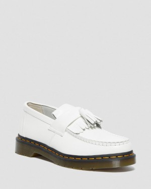 Dr Martens Adrian Yellow Stitch Leather Tassel Makosen Erkek Beyaz | 68631282