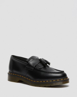 Dr Martens Adrian Yellow Stitch Leather Tassel Makosen Kadın Siyah | 63461319