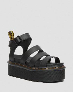 Dr Martens Blaire Hydro Leather Platform Strap Sandalet Kadın Siyah | 47340164