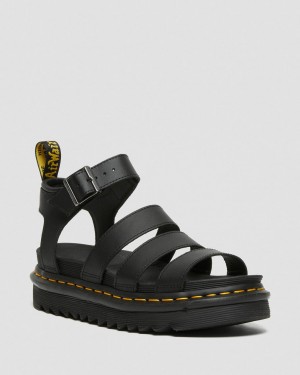 Dr Martens Blaire Hydro Leather Strap Sandalet Kadın Siyah | 29230816