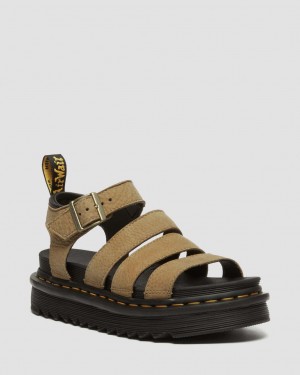 Dr Martens Blaire Tumbled Nubuck Leather Sandalet Kadın Kahverengi | 66183898