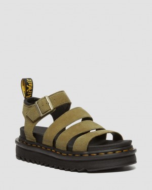 Dr Martens Blaire Tumbled Nubuck Leather Sandalet Kadın Zeytin Yeşili | 15863719