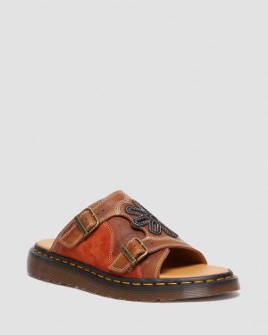 Dr Martens Dayne Made in England Leather & Suede Applique Terlik Kadın Kahverengi | 89575529
