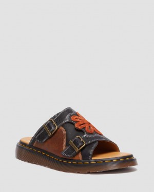 Dr Martens Dayne Made in England Leather & Suede Applique Terlik Erkek Siyah | 31189378