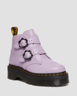 Dr Martens Devon Flower Buckle Leather Kalın Taban Bot Kadın Mor | 89641021