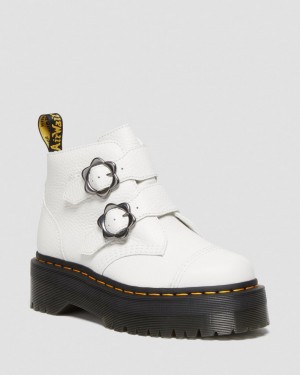 Dr Martens Devon Flower Buckle Leather Kalın Taban Bot Kadın Beyaz | 94030686