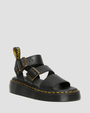 Dr Martens Gryphon Pisa Leather Platform Sandalet Kadın Siyah | 84398762