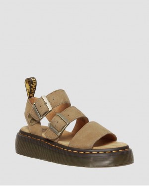 Dr Martens Gryphon Tumbled Nubuck Leather Platform Sandalet Kadın Kahverengi | 32104736