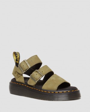Dr Martens Gryphon Tumbled Nubuck Leather Platform Sandalet Kadın Zeytin Yeşili | 74481409