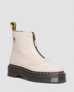 Dr Martens Jetta Zipped Sendal Leather Kalın Taban Bot Kadın Bej Rengi | 89520795