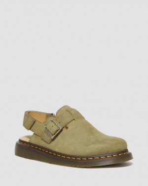 Dr Martens Jorge II Tumbled Nubuck Leather Slingback Mules Kadın Zeytin Yeşili | 99126325