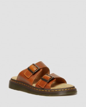 Dr Martens Josef Analine Leather Buckle Slide Sandalet Erkek Kahverengi | 80790474