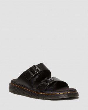 Dr Martens Josef Analine Leather Buckle Slide Sandalet Kadın Siyah | 50106939