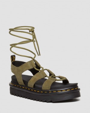 Dr Martens Nartilla Tumbled Nubuck Leather Gladiator Sandalet Kadın Zeytin Yeşili | 73199079