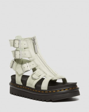 Dr Martens Olson Tumbled Nubuck Leather Gladiator Zip Sandalet Kadın Nane | 43416407