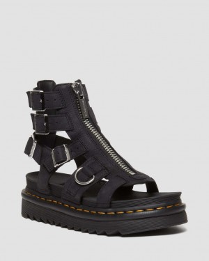 Dr Martens Olson Tumbled Nubuck Leather Gladiator Zip Sandalet Kadın Siyah | 25615448