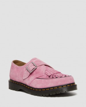Dr Martens Ramsey Suede Kiltie Buckle Creepers Ayakkabı Kadın Pembe | 23794712