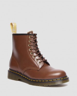 Dr Martens Vegan 1460 Faux Fur Lined Bağcıklı Bot Kadın Kahverengi | 93842352