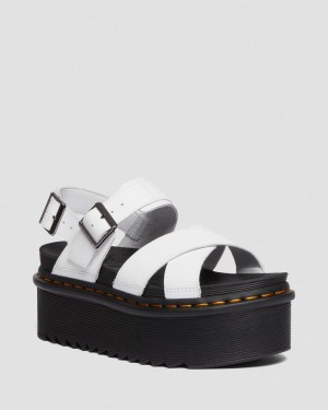 Dr Martens Voss II Athena Leather Strap Platform Sandalet Kadın Beyaz | 53439518