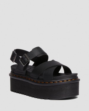 Dr Martens Voss II Athena Leather Strap Platform Sandalet Kadın Siyah | 96076205