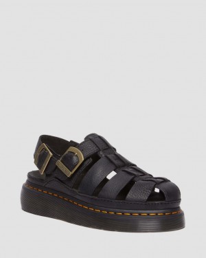 Dr Martens Wrenlie Grizzly Leather Fisherman Sandalet Kadın Siyah | 85541993
